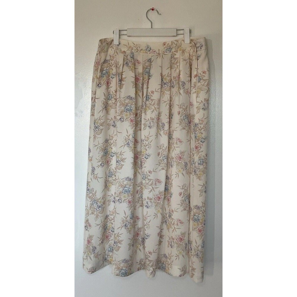 Vintage Leslie Fay Skirt Womens Ivory Floral Cottage core Size 14